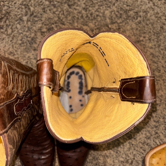 Brown Tony Lama Mccandles 13” Full Quill Ostrich Men’s Cowboy Boots Size 8.5D - Picture 6 of 8